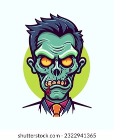 Cabeza zombie ghoulish representada en una llamativa ilustración de un clip vectorial, capturando la inquietante esencia de los no muertos