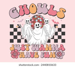 Ghouls solo quiere divertirse Camiseta retro, camisa retro de Halloween, temporada espeluznante, camiseta de calabaza fantasma, Halloween de moda, Halloween hippie, camiseta de los ghouls, archivo de corte para Cricut y silueta