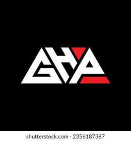 GHP triangle letter logo design with triangle shape. GHP triangle logo design monogram. GHP triangle vector logo template with red color. GHP triangular logo Simple, Elegant, and Luxurious design.