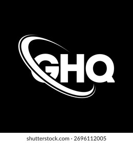 Logotipo de GHQ. Carta de GHQ. Diseño del logotipo de la letra GHQ. Logotipo de GHQ inicial vinculado con el círculo y el logotipo del monograma en mayúsculas. Tipografía GHQ para tecnología, negocio y marca inmobiliaria.