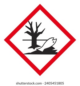 GHS aquatic toxicity label. Hazard warning sign.