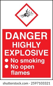 GHS chemicals label warning highly explosive handle with care no smoking no open flames horizontal
