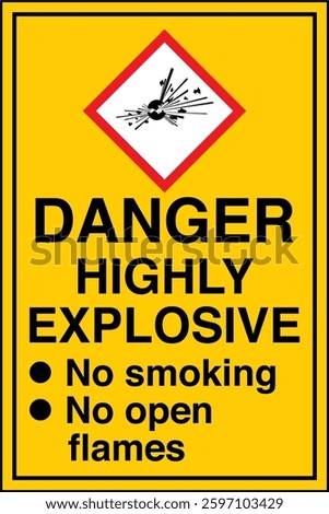 GHS chemicals label warning highly explosive handle with care no smoking no open flames