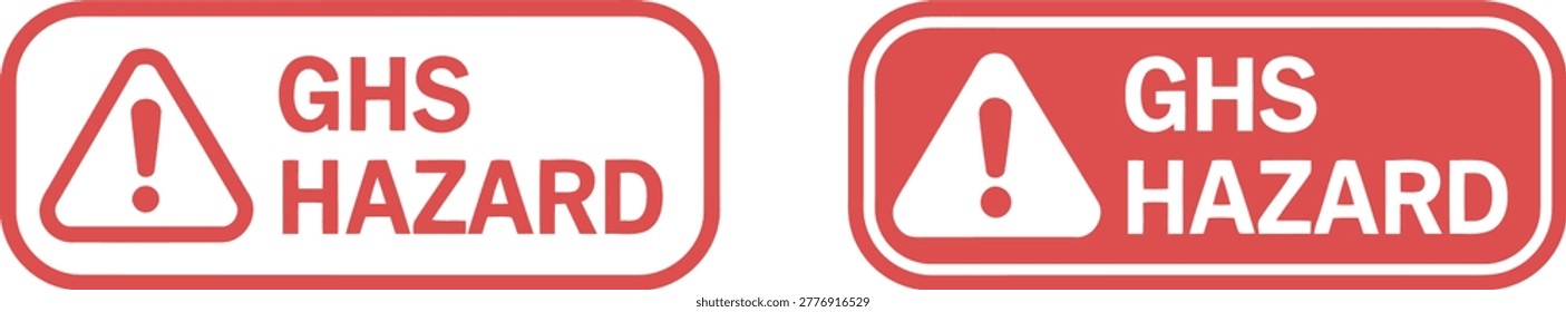 GHS hazard warning labels with exclamation mark symbol in red and white isolated on a clean background