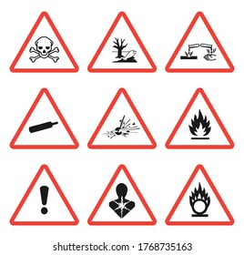 GHS pictogram hazard sign set. Isolated on white background. Dangerous, hazard symbol icon collection. Vector illustration image.	
