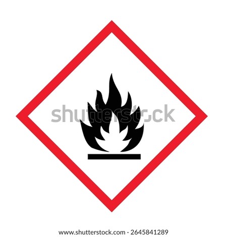 GHS02 Flammable Warning Sign. Globally Harmonized System of Classification and Labelling of Chemicals. Flammable Materials Warning Sign. GHS hazard pictograms. 