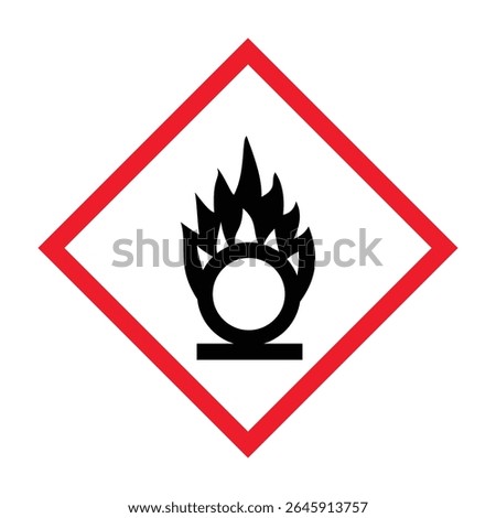 GHS03 Oxidizing warning sign symbol. GHS hazard pictograms. Oxidizing gas, oxidizing liquid, oxidizing solid. Globally Harmonized System of Classification and Labelling of Chemicals.