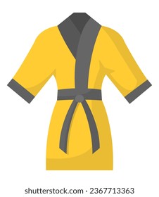 Gi and belt, isolated clothes for martial arts and fighting. Isolated jiu jitsu clothing for men and women, sparring and doing hitting movements, sports and recreation fun. Vector in flat style