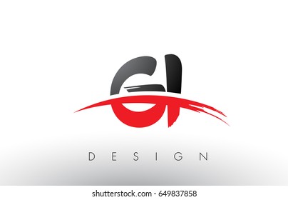 GI G I Brush Logo Letters Design with Red and Black Colors and Brush Letter Concept.