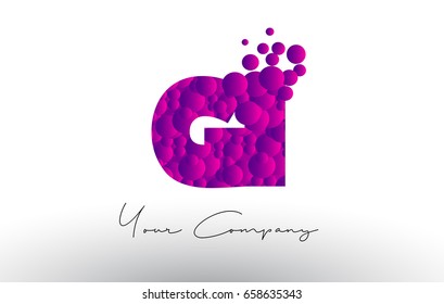 GI G I Dots Letter Logo with Purple Pink Magenta Bubbles Texture Vector.
