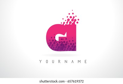 GI G I Letter Logo with Pink Letters and Purple Color Particles Dots Design.