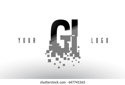 GI G I Pixel Letter Logo with Digital Shattered Black Squares. Creative Letters Vector Illustration.