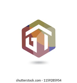 GI or GT Initial letter hexagonal logo vector template