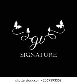 GI Handwritten initial letter, GI simple signature vector logo with butterfly shape variation, beauty, photography letter logo design. G I