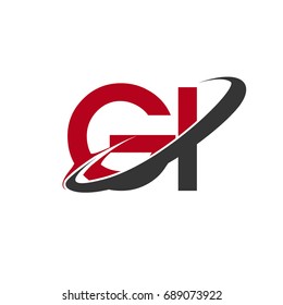 GI initial logo company name colored red and black swoosh design, isolated on white background. vector logo for business and company identity.