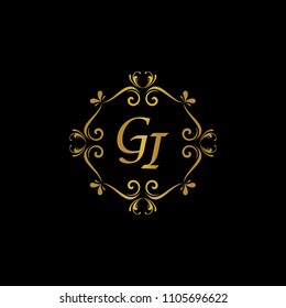 GI Initial logo. Ornament ampersand monogram golden logo black background