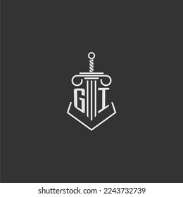 GI initial monogram law firm with sword and pillar logo design