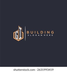 GI initial monogram logo real estate for building with polygon style