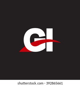 GI initial overlapping swoosh letter logo white red black background