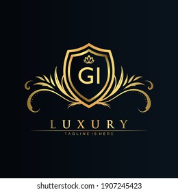 GI Letter Initial with Royal Template.elegant with crown logo vector, Creative Lettering Logo Vector Illustration.