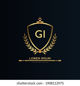 GI Letter Initial with Royal Template.elegant with crown logo vector, Creative Lettering Logo Vector Illustration.