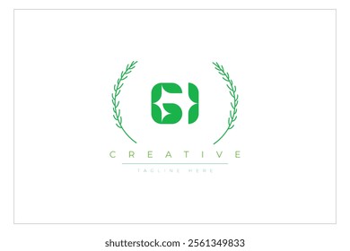 GI letters eco logo with leaf. Fresh nature and healthy leaf logo design.