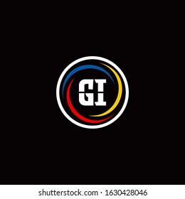 GI logo monogram isolated on circle shape with 3 slash colors rounded design template