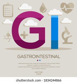 GI mean (gastrointestinal) medical acronyms ,letters and icons ,Vector illustration.
