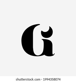 GI monogram logo.Typographic signature icon.Letter g and letter i.Lettering sign isolated on light background.Alphabet initials.Elegant, luxury, beauty, fashion style.Black color.