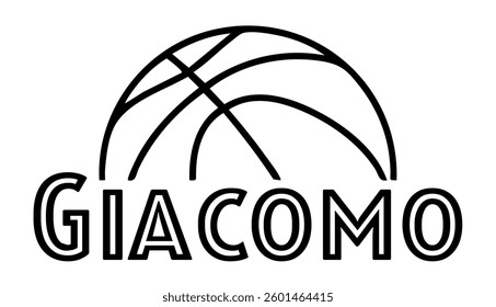 Giacomo - first name written in sport style and stylized basketball sketch; black color; vector graphics for banners, cards, sweatshirts, prints, cricut, silhouette, sublimation