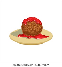 Gian Meatball With Tomato Salsa Traditional Mexican Cuisine Dish Food Item From Cafe Menu Vector Illustration