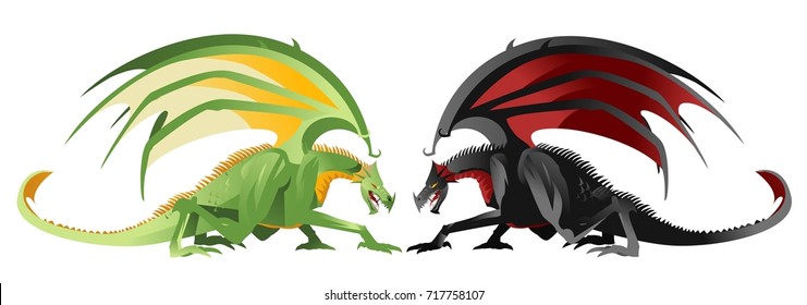 giand green and black dragons