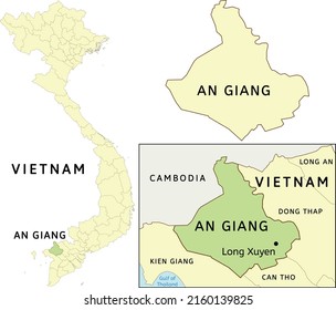 An Giang province location on map of Vietnam. Capital city is Long Xuyen