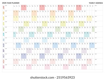 Calendario de pared gigante 2025, planificador anual, Horizontal y arco iris, organizador de pared, una página. Conjunto de 12 meses. Inglés