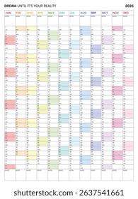 Giant 2026 Wall Calendar, 2026 Large Wall Planner, Annual Planner,  Year at a Glance,  Visual Overview 2026 Calendar,  Vertical,  Minimal, Rainbow, Printable Yearly Planner