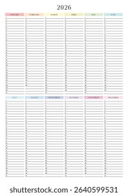 Giant 2026 Wall Calendar, 2026 Large Wall Planner, Annual Planner, Year at a Glance, Visual Overview 2026 Calendar, Vertical, Minimal, Year On One Page