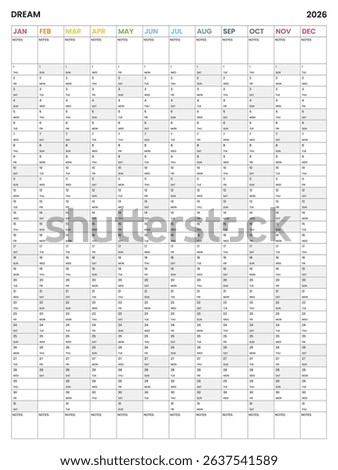 Giant 2026 Wall Calendar, 2026 Large Wall Planner, Annual Planner,  Year at a Glance,  Visual Overview 2026 Calendar,  Vertical,  Minimal, Black and White, Grey, Printable Yearly Planner