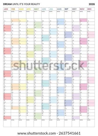 Giant 2026 Wall Calendar, 2026 Large Wall Planner, Annual Planner,  Year at a Glance,  Visual Overview 2026 Calendar,  Vertical,  Minimal, Rainbow, Printable Yearly Planner