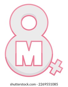 Giant 8 number with letter M and female symbol to commemorate Women's Day on March 8.