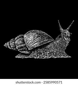 giant african land snail hand drawing vector isolated on black background.