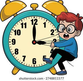 Giant Alarm Clock Boy Illustration, art work 