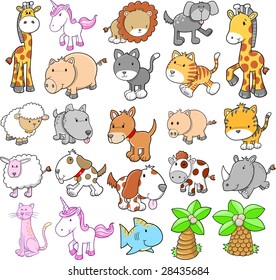 Giant Animal Set Vector Illustration