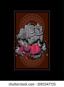 giant ant vector illustration, with modern background, design for, t-shirt, apparel, merchandise