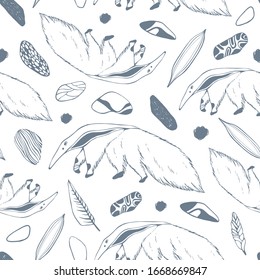 Riesenfresser. Nahtlose Muster mit Tieren. Handzeichnung von Wildtieren. Vektorillustration, Hintergrund.