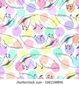 Giant anteater. Seamless pattern with animals. Hand drawing of wildlife. Vector background.