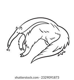 Giant Anteater wild animals vector illustration outlined isolated on square white background. Simple flat cartoon wildlife art styled drawing.