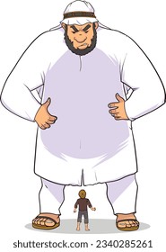 Giant Arabic man looking down 
