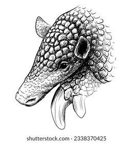 Giant armadillo. Graphic portrait of Giant armadillo in sketch style on a white background.