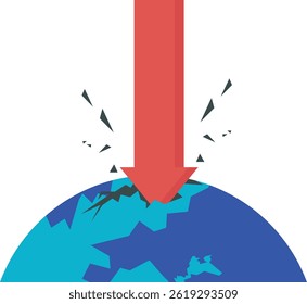 Seta gigante cair. Conceito de queda de preço, desconto no varejo comercial, queda de ações ou recessão. Ilustração vetorial.

