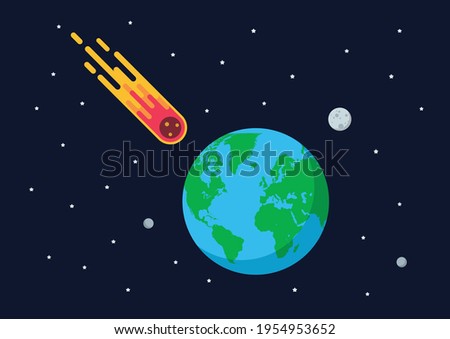Giant asteroid is approaching the earth. Flat style vector illustration
